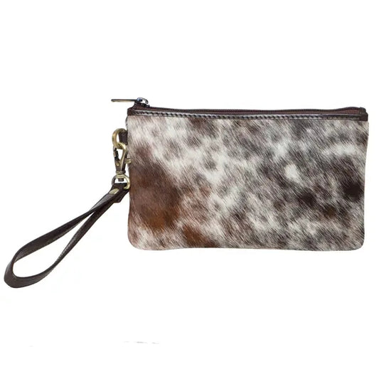 Cowhide Small Clutch - Brown & White