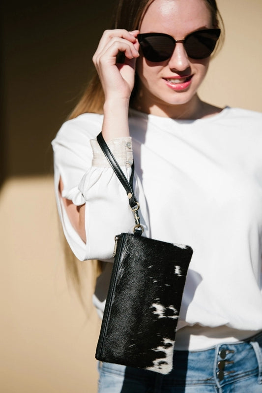 Cowhide Small Clutch - Black & White