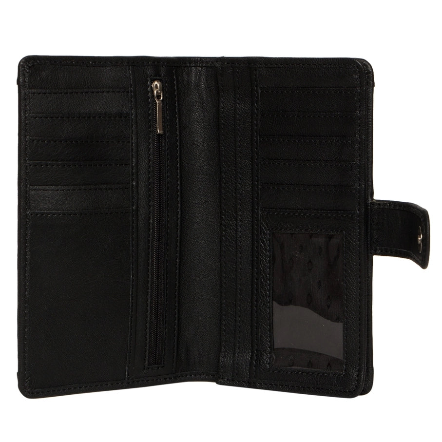 Tooled Carved Leather Clutch Wallet - Black