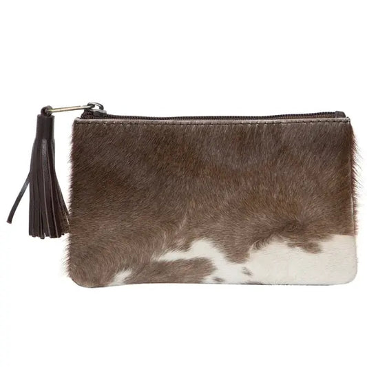 Cowhide Purse With Tassel - Small Brown