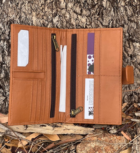 Cowhide & Woven Ladies Wallet - Los Angeles Tan & White