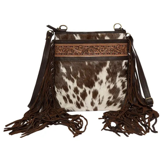 Cowhide Leather Large Hand Painted Tooled Sling Bag