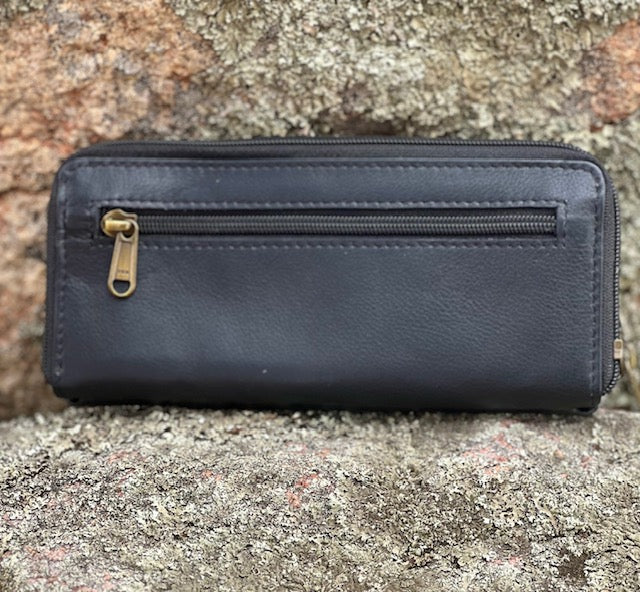 Cowhide & Leather Handcrafted Boho Wallet - Black