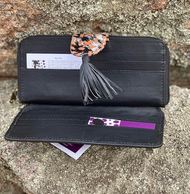 Cowhide & Leather Handcrafted Boho Wallet - Black