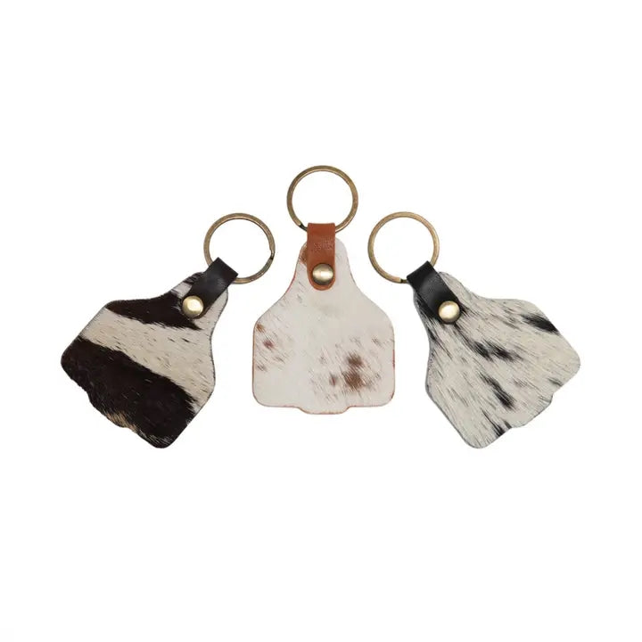 Cowhide Cattle Tag Key Ring