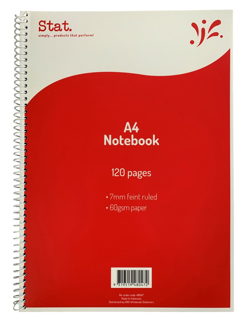 Notebook Stat A4 60gsm 7mm Ruling Board Cover Red 240pg