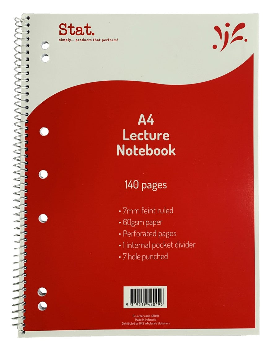 A4 Lecture Book 140pg 7mm Fient Ruled 60gsm Stat