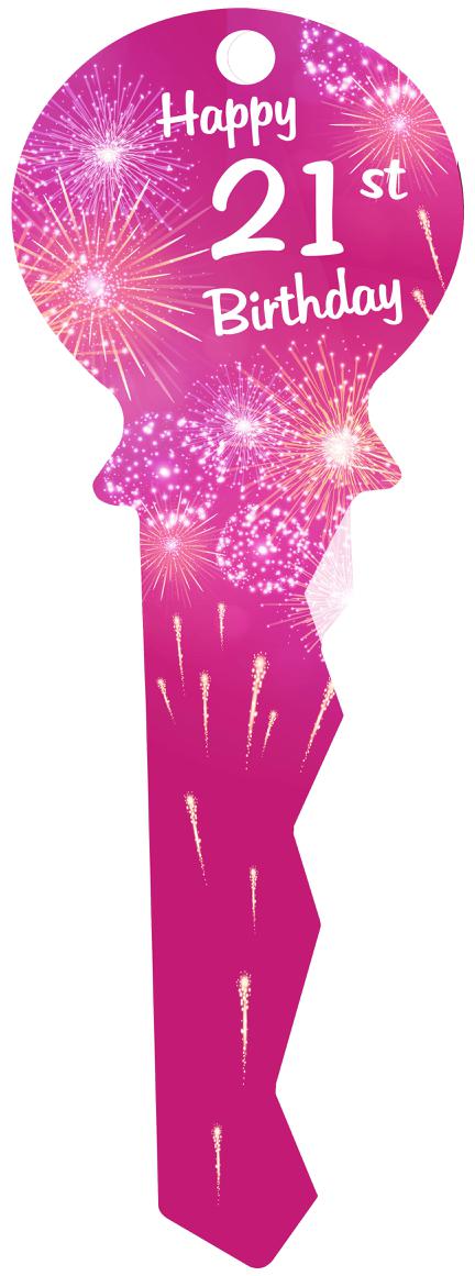 Wood Celebrations Key 21st Pink Fireworks