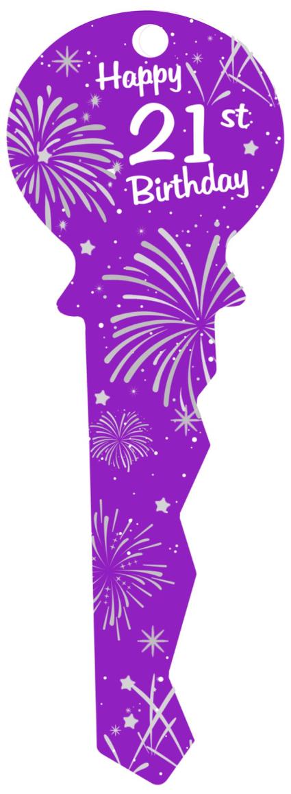 Wood Celebrations Key 21st Purple Fireworks