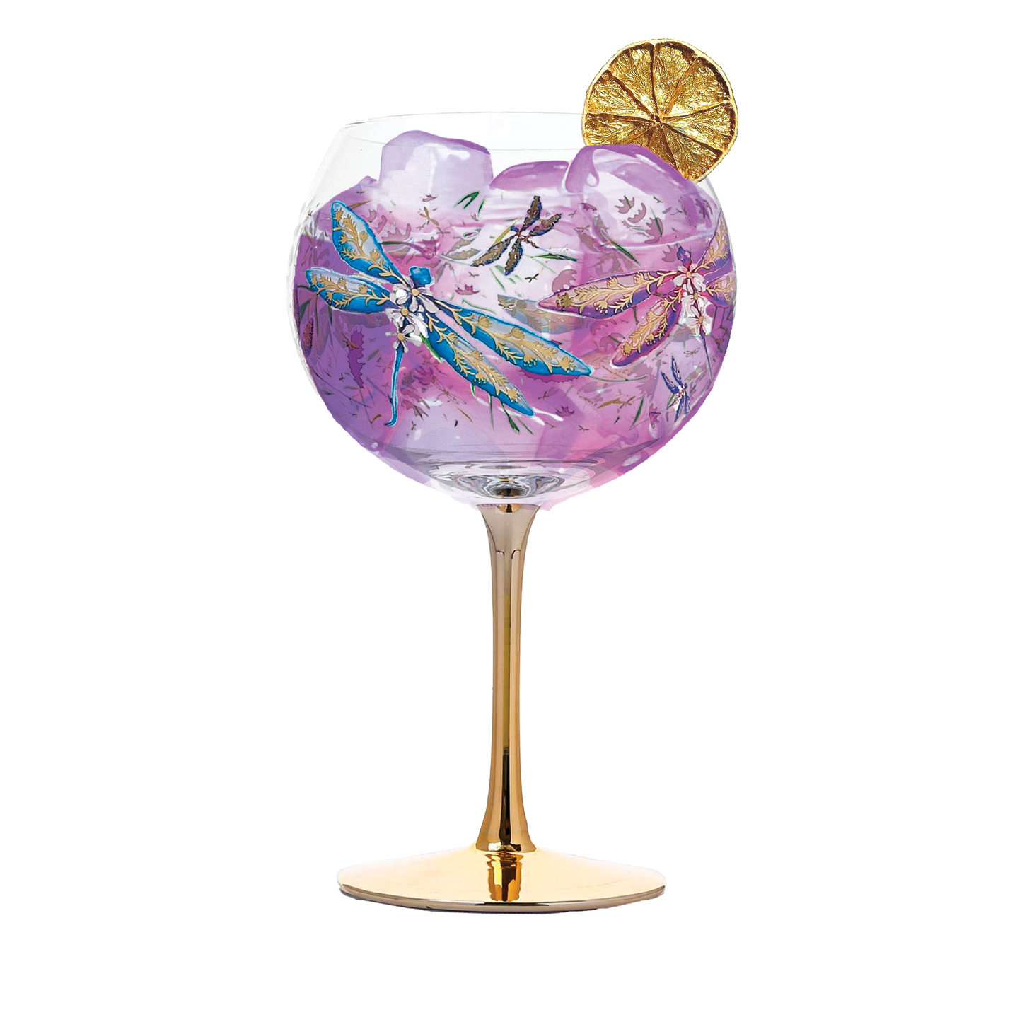 Golden Glamour Glass - Lavender Dragonflies