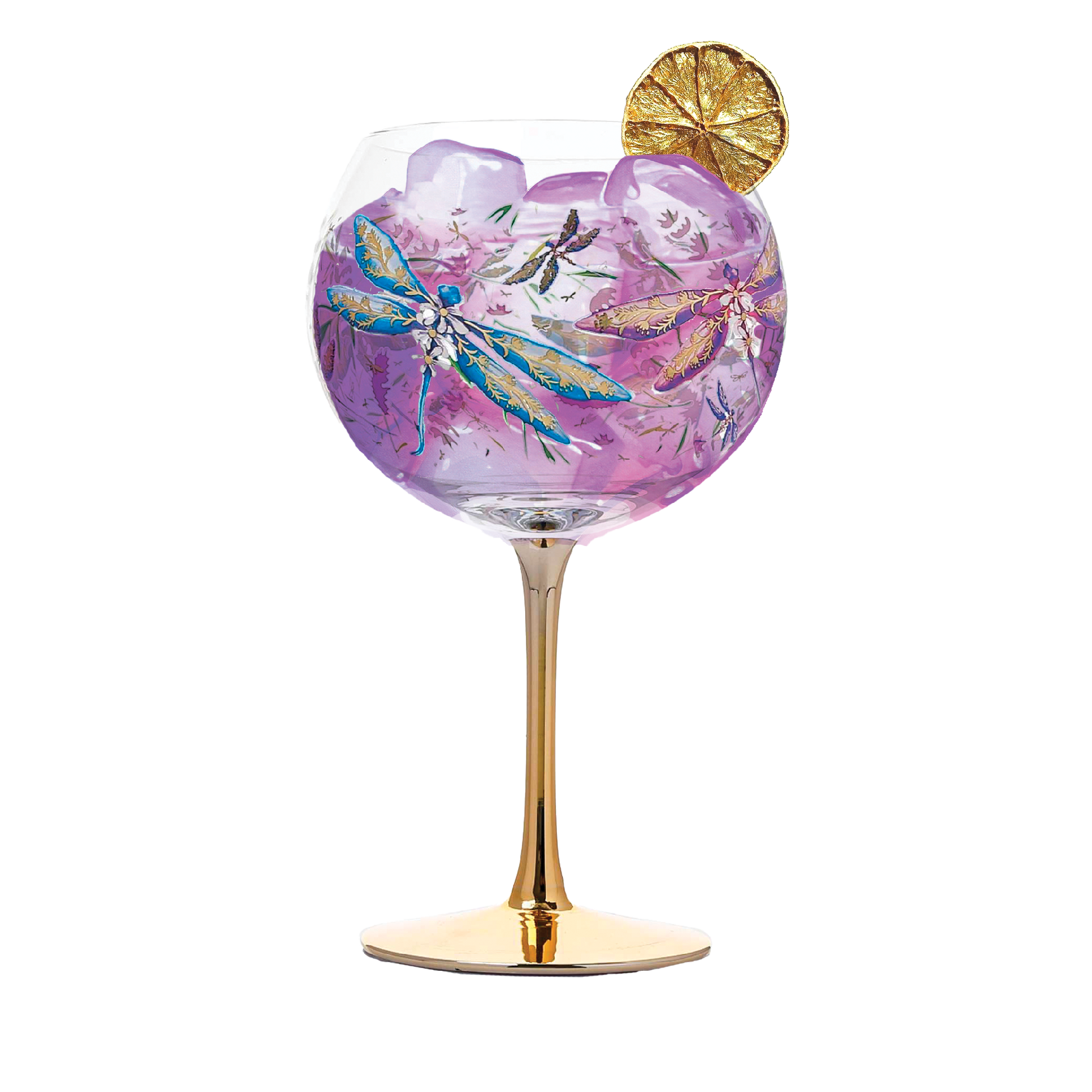 Golden Glamour Glass - Lavender Dragonflies
