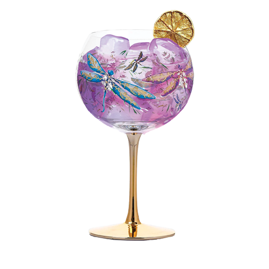 Golden Glamour Glass - Lavender Dragonflies