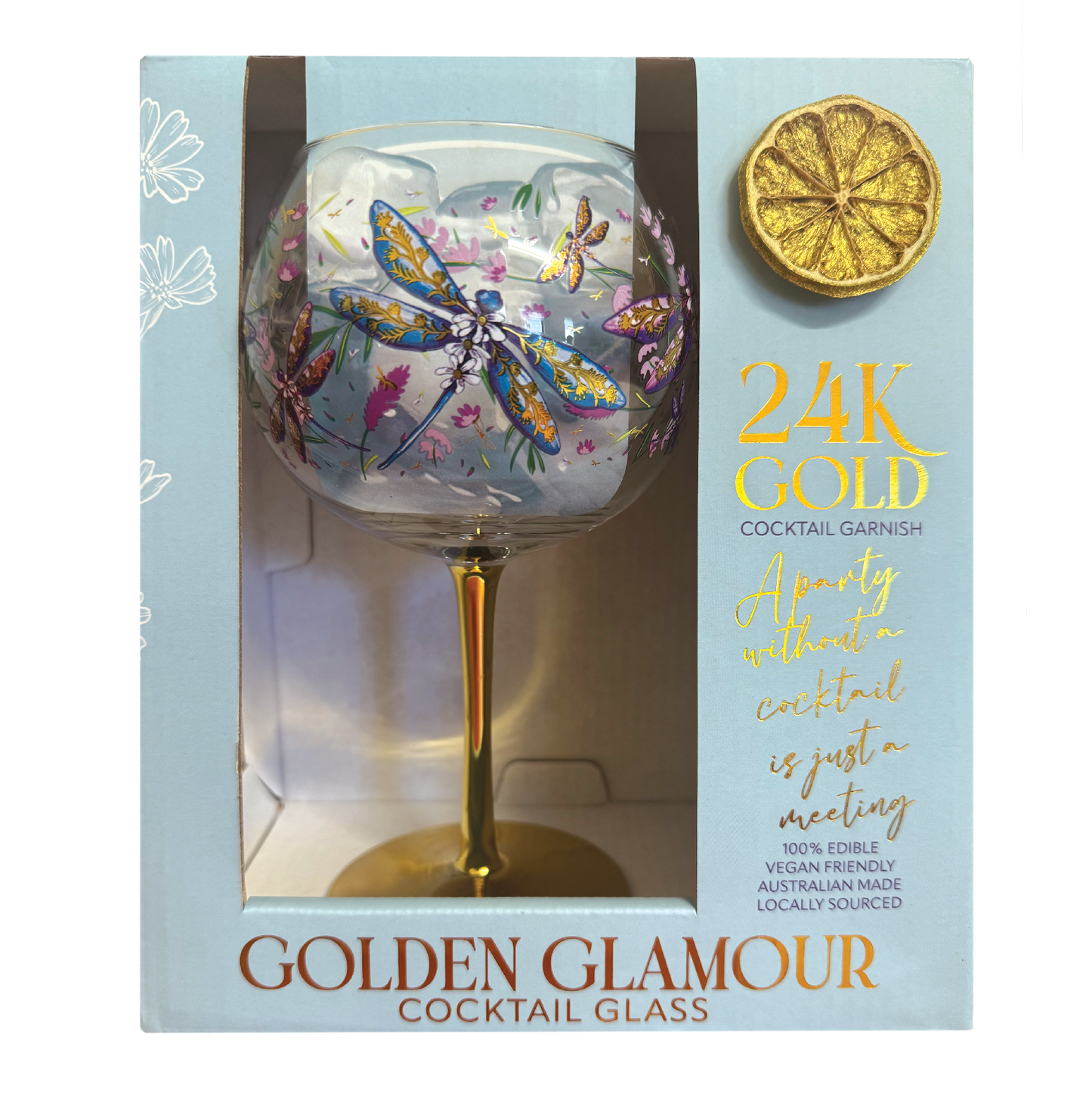 Golden Glamour Glass - Lavender Dragonflies