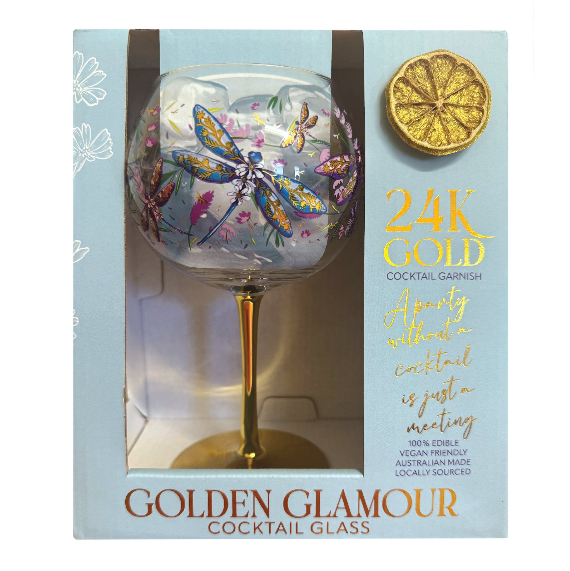 Golden Glamour Glass - Lavender Dragonflies