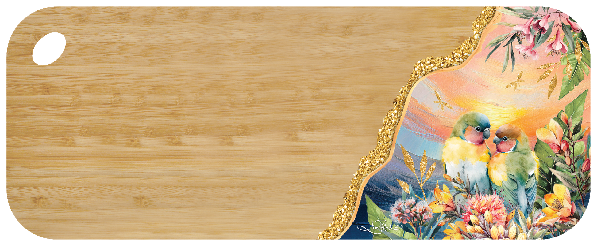 Bamboo Resin Med Serving Platter - Sunset Love Birds