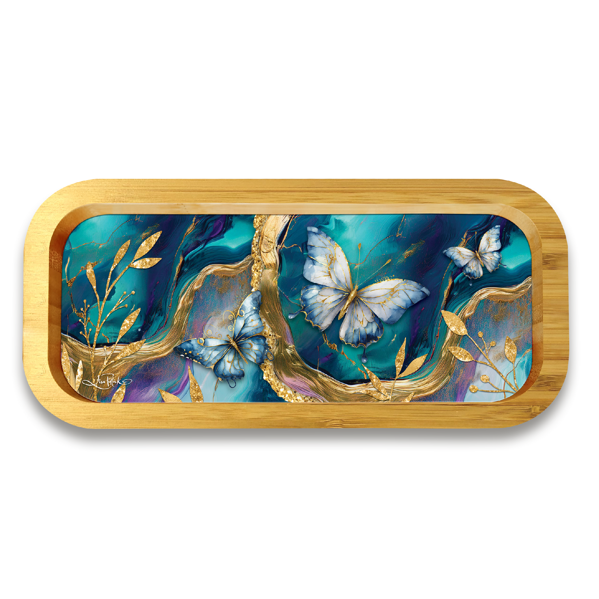 Bamboo Trinket Tray - Tranquil Butterflies