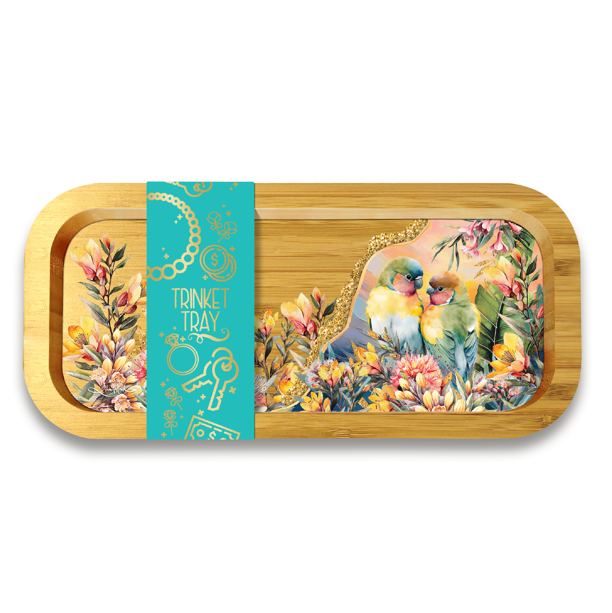 Bamboo Trinket Tray - Sunset Love Birds