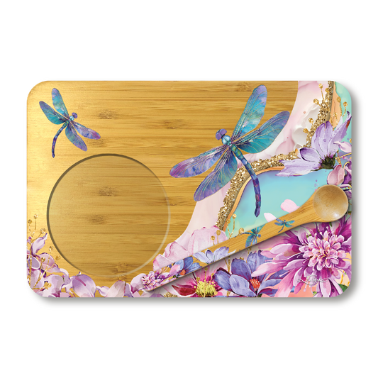 Bamboo Tea Time Tray With Spoon - Delightful Dragonflies