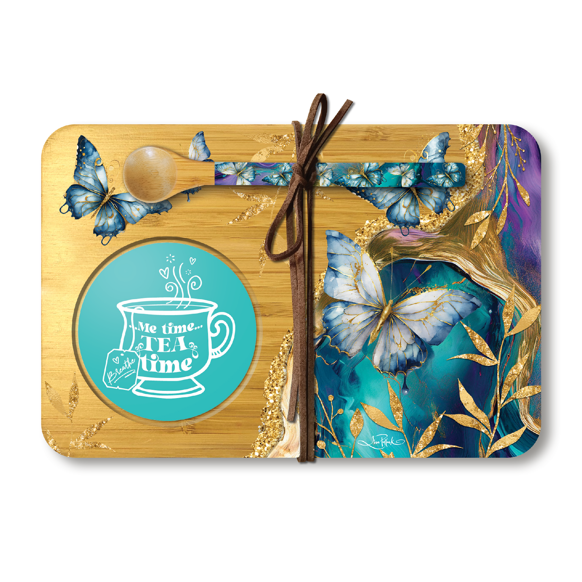 Bamboo Tea Tim Tray With Spoon - Tranquil Butterflies