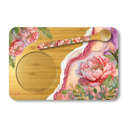 Bamboo Tea Time Tray With Spoon - Coral Peony