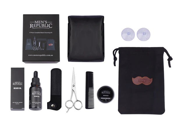 Mens Republic 6 Pce Beard Grooming Kit W Bag And Apron