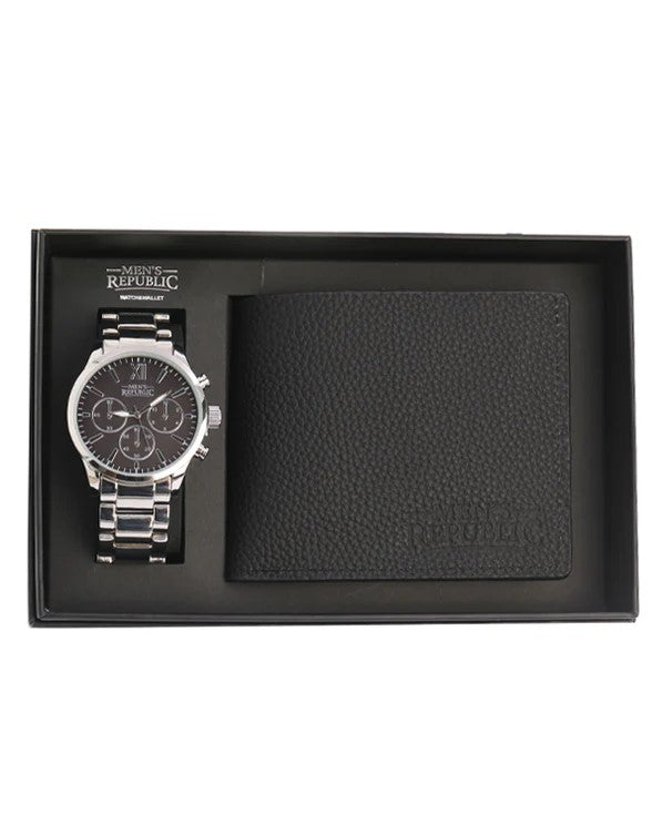 Mens Republic Watch Set W/ Leather Wallet - Black