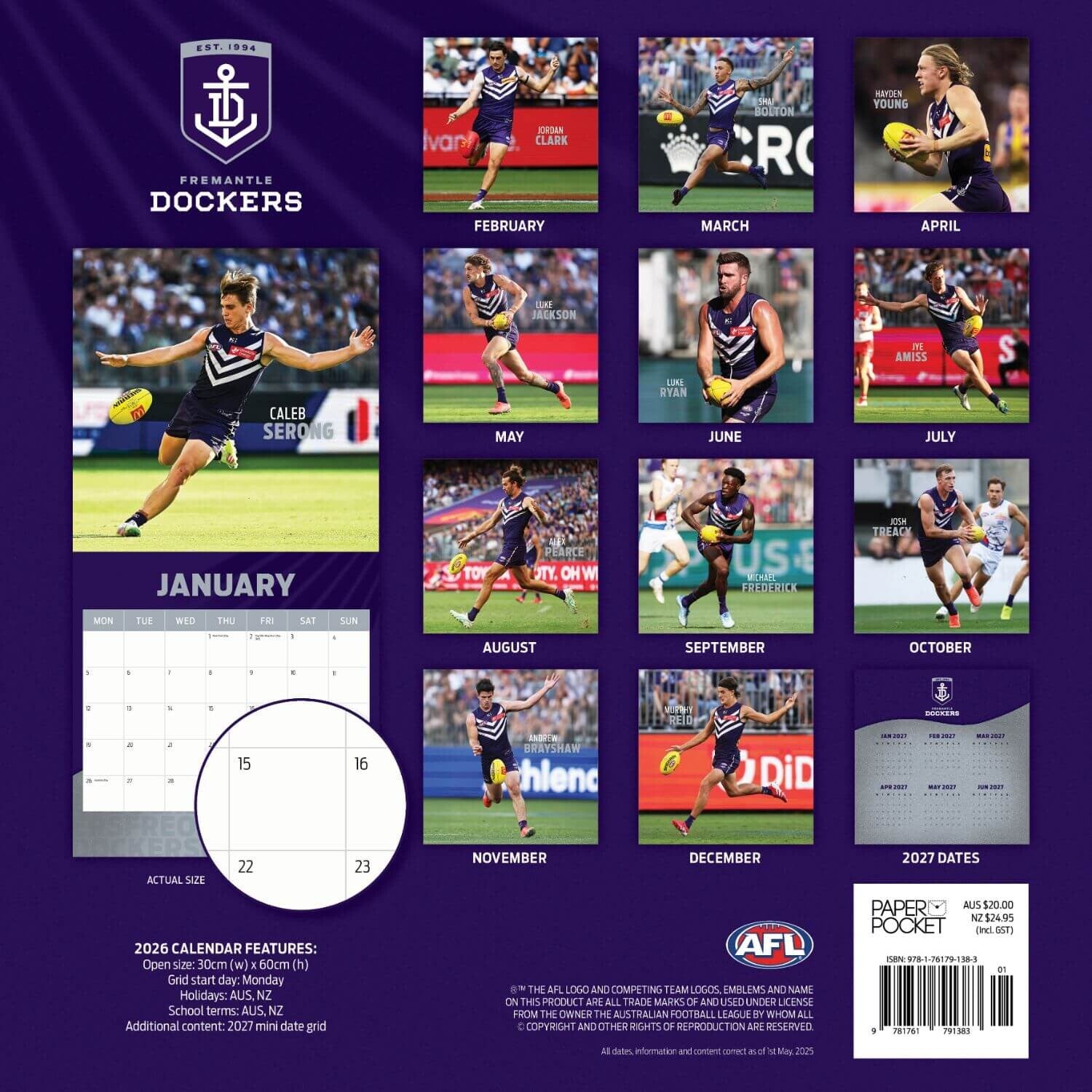 Afl Fremantle Dockers Calendar: 2026