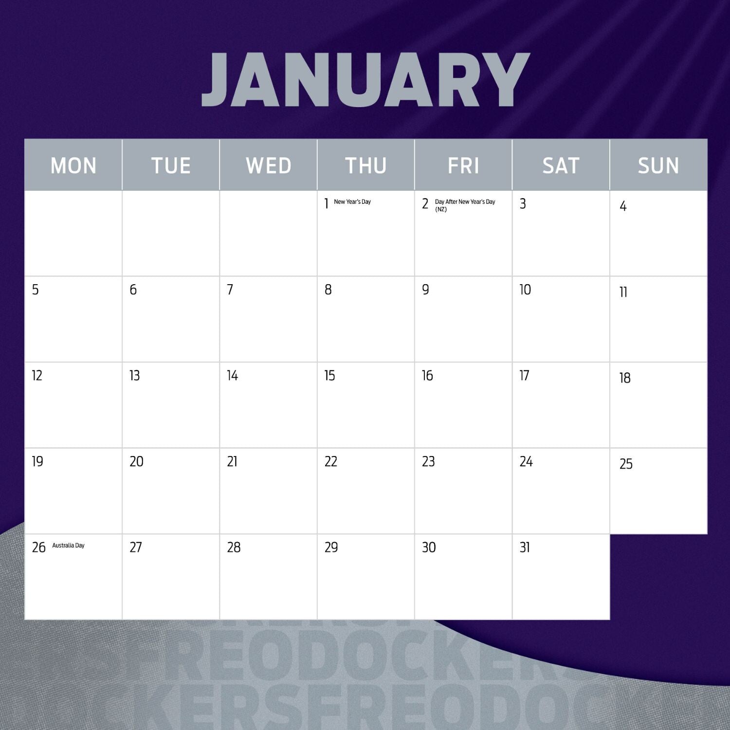 Afl Fremantle Dockers Calendar: 2026