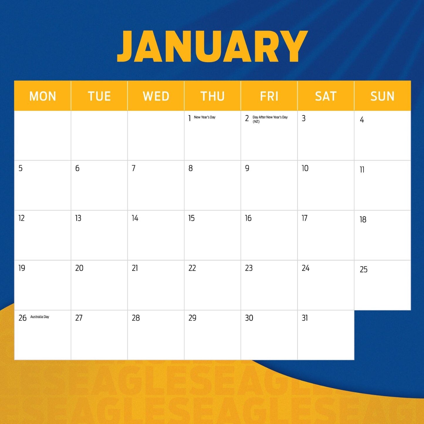 Afl West Coast Eagles Calendar: 2026
