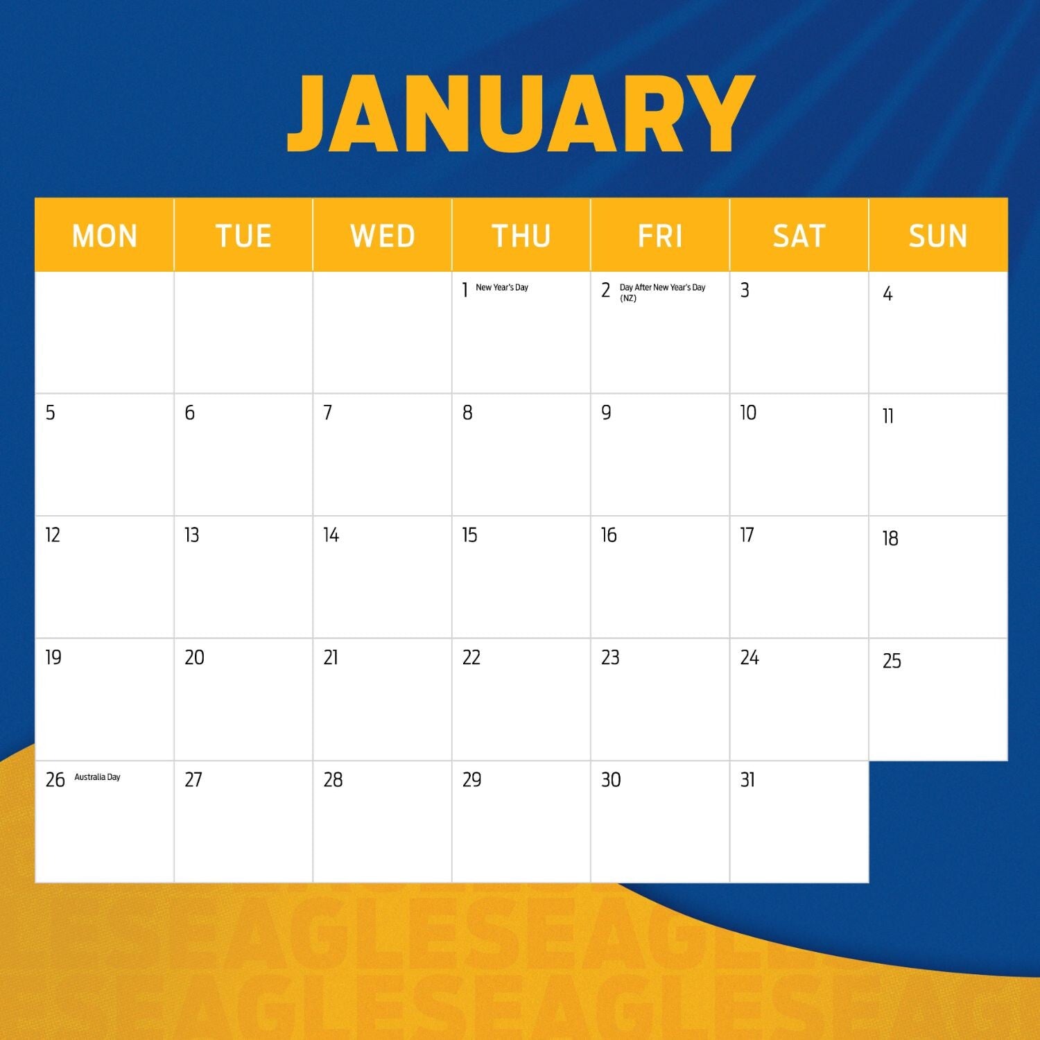 Afl West Coast Eagles Calendar: 2026
