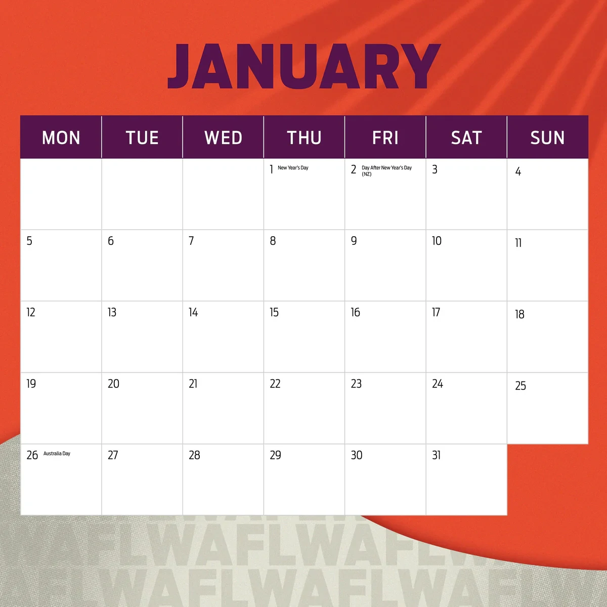 Afl Womens Calendar: 2026