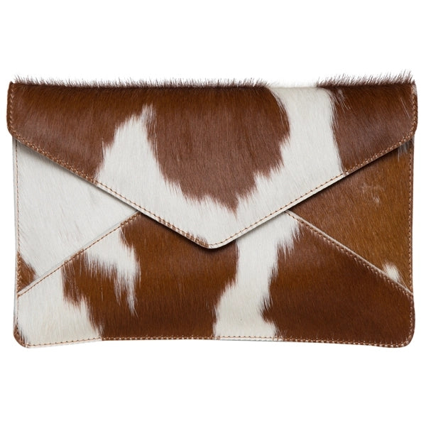 Cowhide Envelope Clutch - Tan & White - Graz