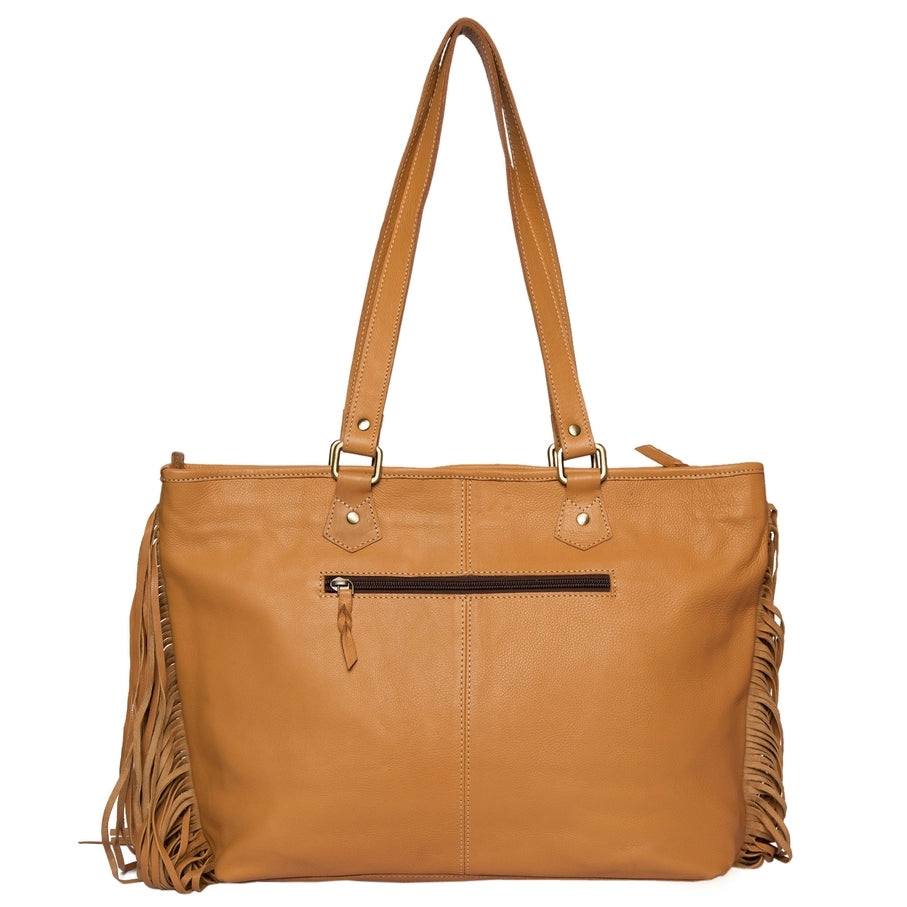 Cowhide Bag With Turquoise Stones And Fringes - Large