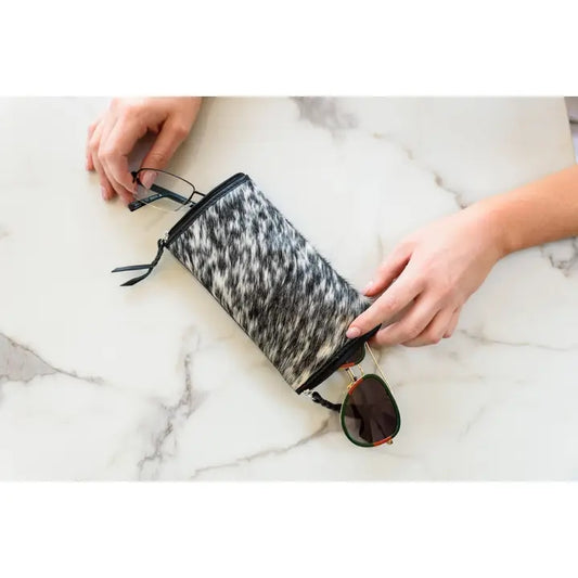 Cowhide Double Spectacle Case- -black & White