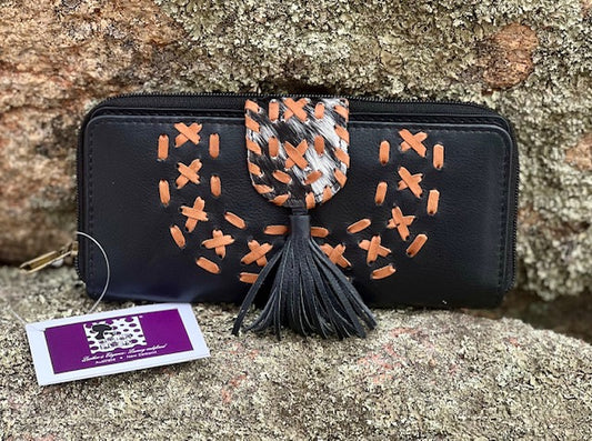 Cowhide & Leather Handcrafted Boho Wallet - Black 