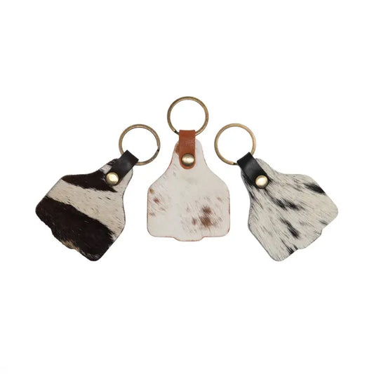 Cowhide Cattle Tag Key Ring