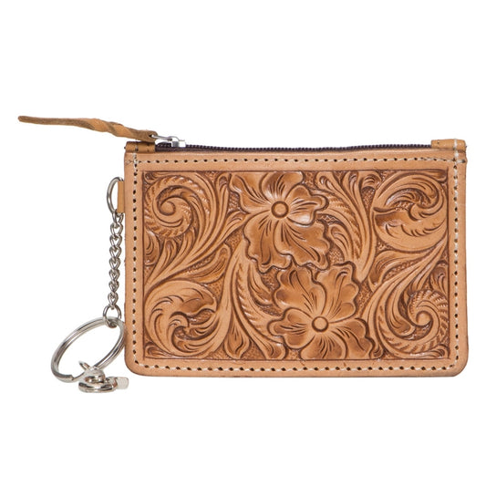 Tooled Leather Key/ Card Case- Tan