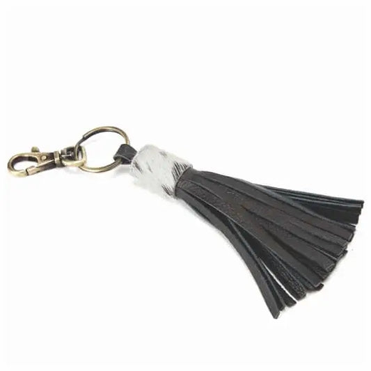Tassel Cow Leather Keyring - Black & White