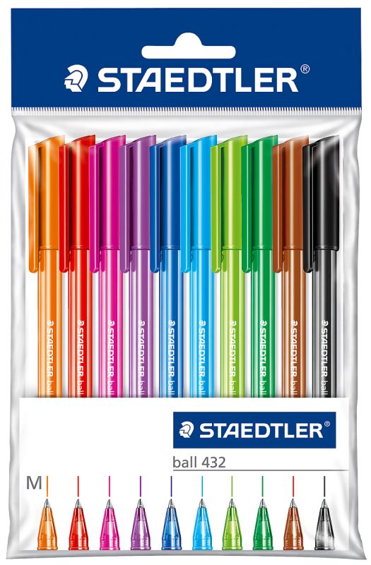 B/point Staedtler Stick Ice Assorted Poly Bag 10
