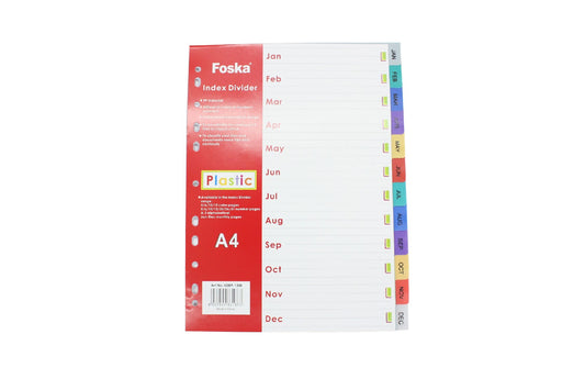 Index Dividers 12tab Jan-dec A4 Pvc Foska 
