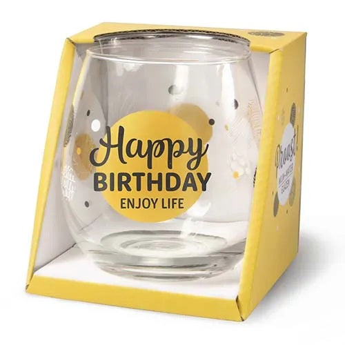 Cheers Steamless Wine Glass - Happy Birthday