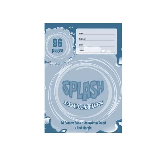 Sp- Botany Book  Splash A4 Plain/8mm Ruled/red Margin 96pg Pk10