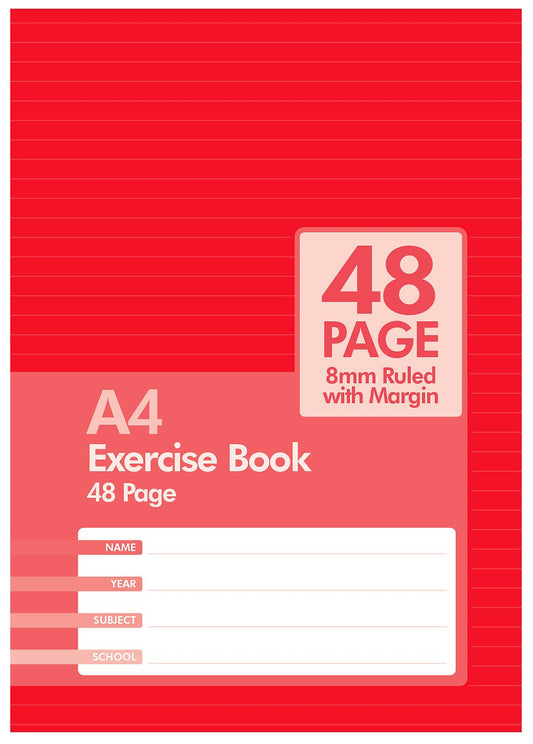Execise Book A4 48pg 8mm Ruled W Margin