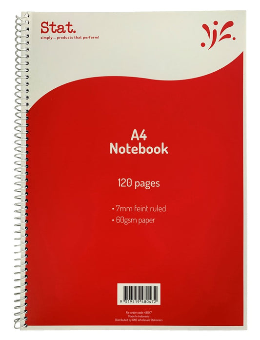Notebook Stat A4 60gsm 7mm Ruling Board Cover Red 240pg