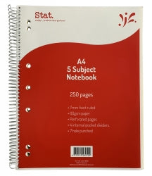 Notebook Stat A4 5 Subj 60gsm 7mm Ruling Board 250pg Red Cover