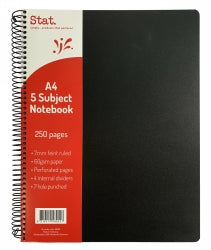 5 Subject Notebook Stat 60gsm 7mm Ruling Black 250pg