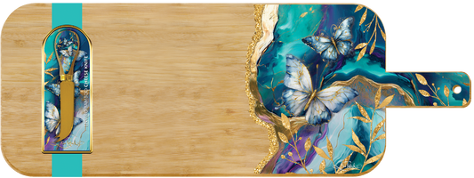 Bamboo Resin Serving Platter + Cheese Kife - Tranquil Butterflies