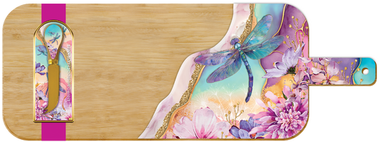 Bamboo Resin Serving Platter With Chesse Knife - Delightful Dragonflies