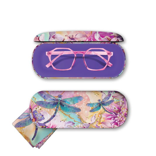 Glasses Case - Delightful Dragonflies With Cleaning Cloth