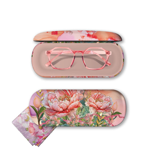 Glasses Case With Cleaning Cloth - Coral Peony